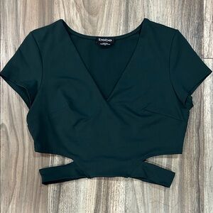 Bebe Dark Green V-Neck Crop Top
